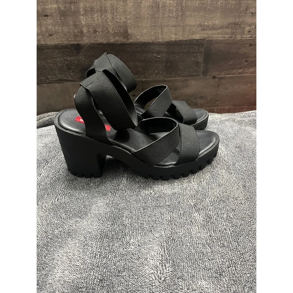 Y2K 90's Unionbay Black Platform Sandals Chunky Block‎ Heel Lug Sole 8M Grunge